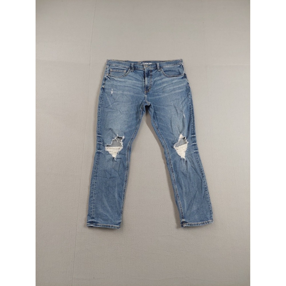 Original Use Men Jean 34X30 Blue Denim Slim Tapered Leg Mid Rise Distressed Wear